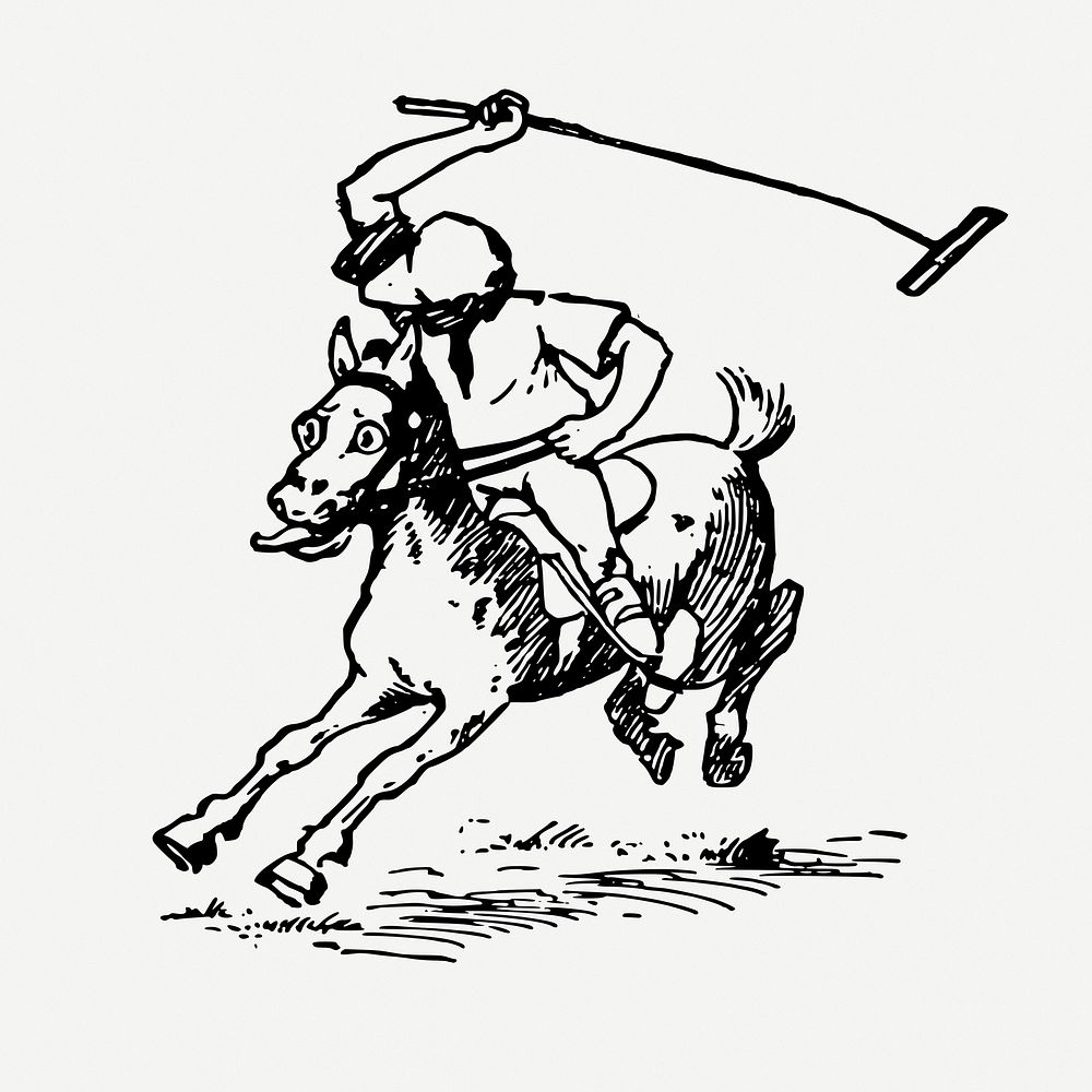 Polo sports  drawing, vintage illustration psd. Free public domain CC0 image.