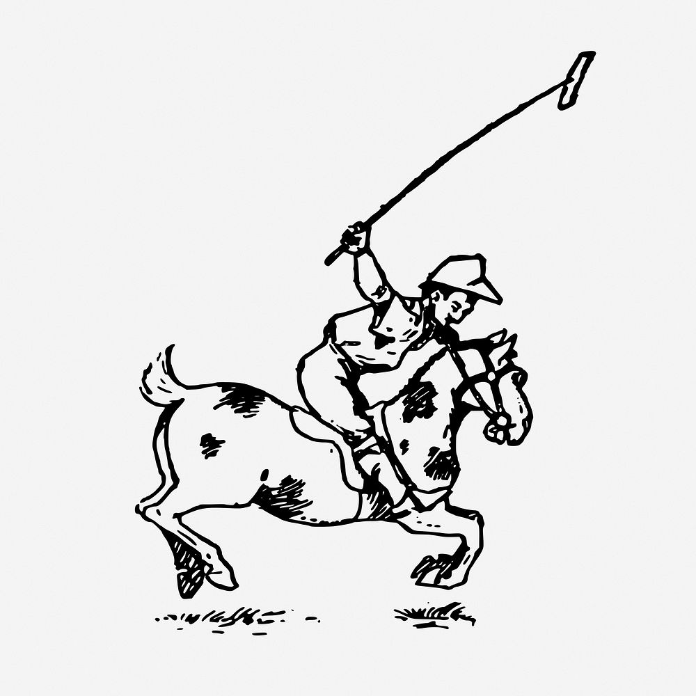 Polo sports  drawing, vintage illustration. Free public domain CC0 image.