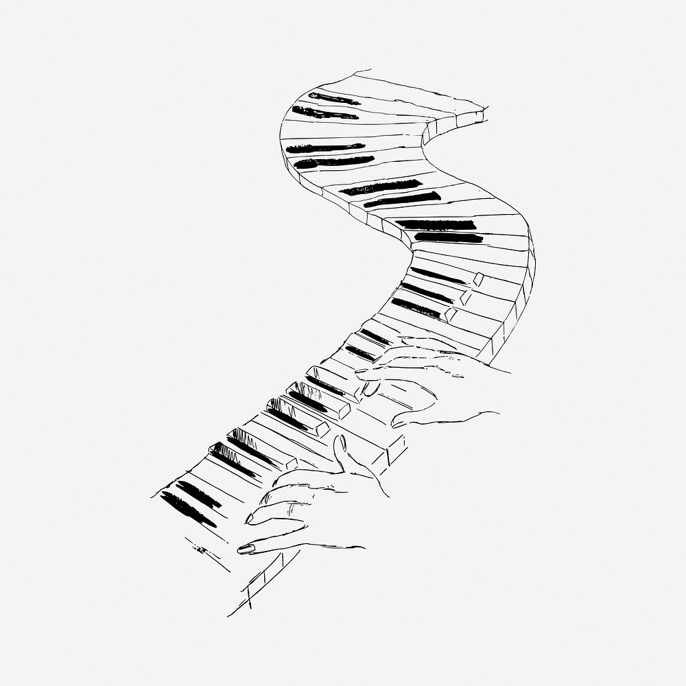 Distorted piano drawing, vintage illustration. Free public domain CC0 image.