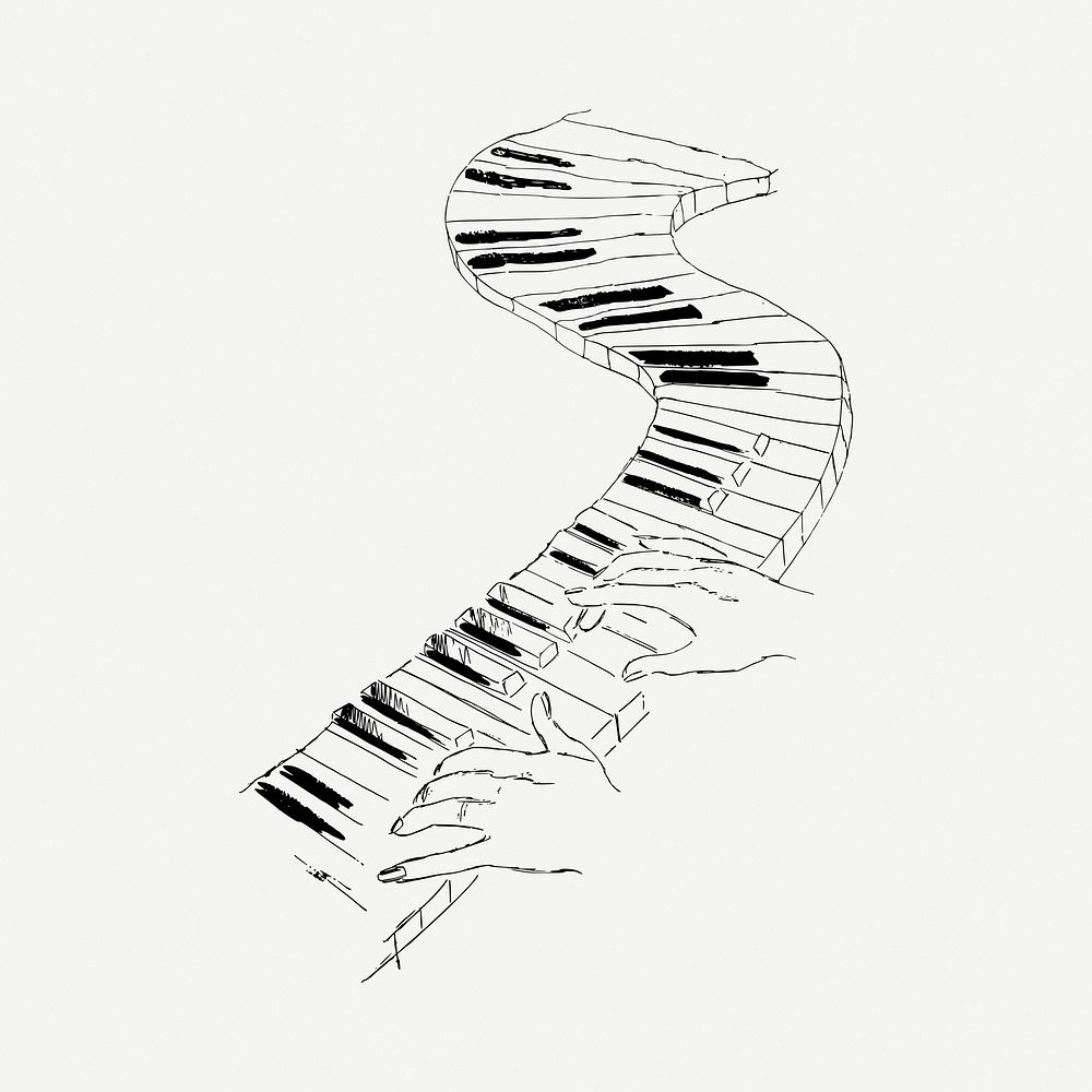 Distorted piano drawing, vintage illustration psd. Free public domain CC0 image.