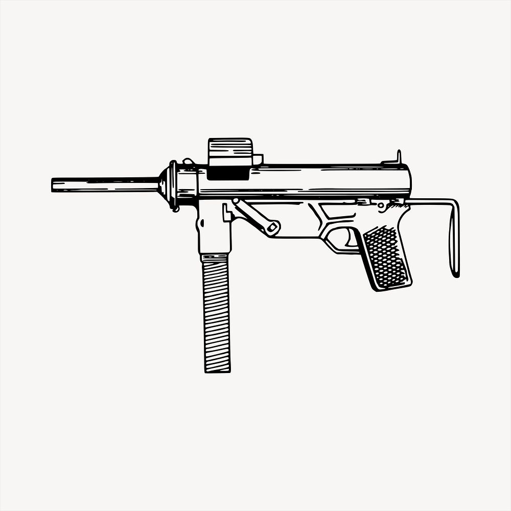 Machine gun  clipart, vintage hand drawn vector. Free public domain CC0 image.