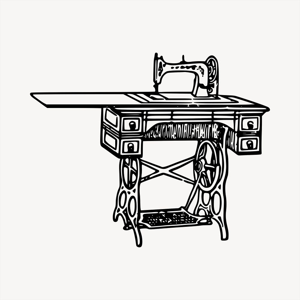 Sewing machine  clipart, vintage hand drawn vector. Free public domain CC0 image.