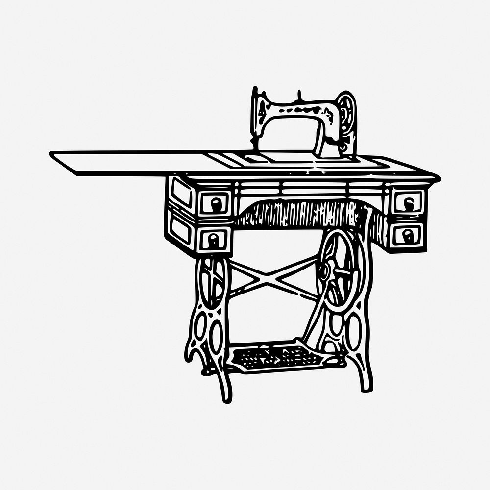 Sewing machine drawing, vintage illustration. Free public domain CC0 image.