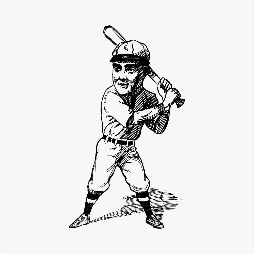 Baseball player  clipart, vintage hand drawn vector. Free public domain CC0 image.