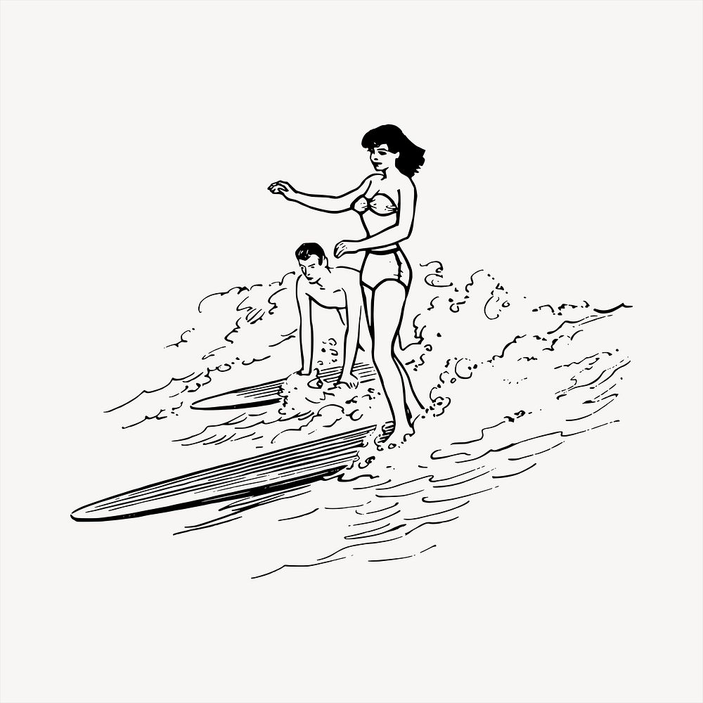 Surfers  clipart, vintage hand drawn vector. Free public domain CC0 image.