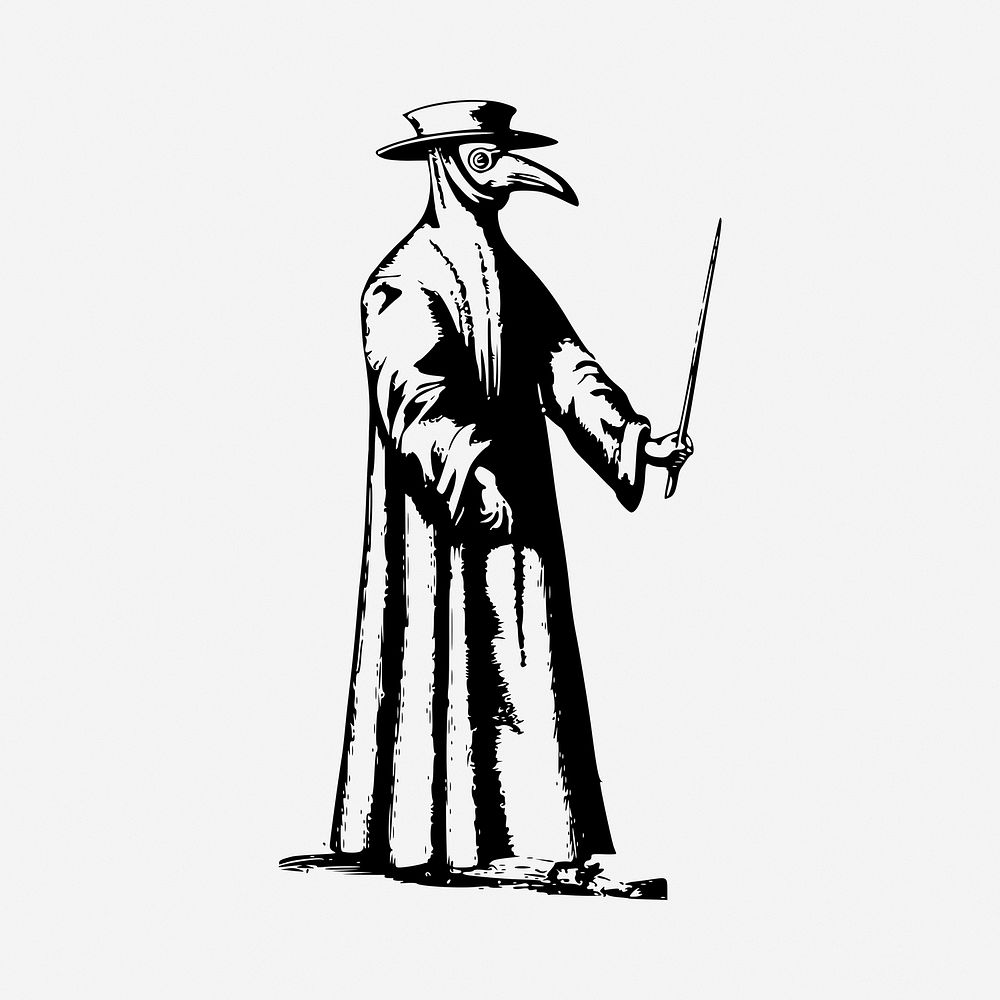 Plague doctor drawing, vintage illustration. Free public domain CC0 image.