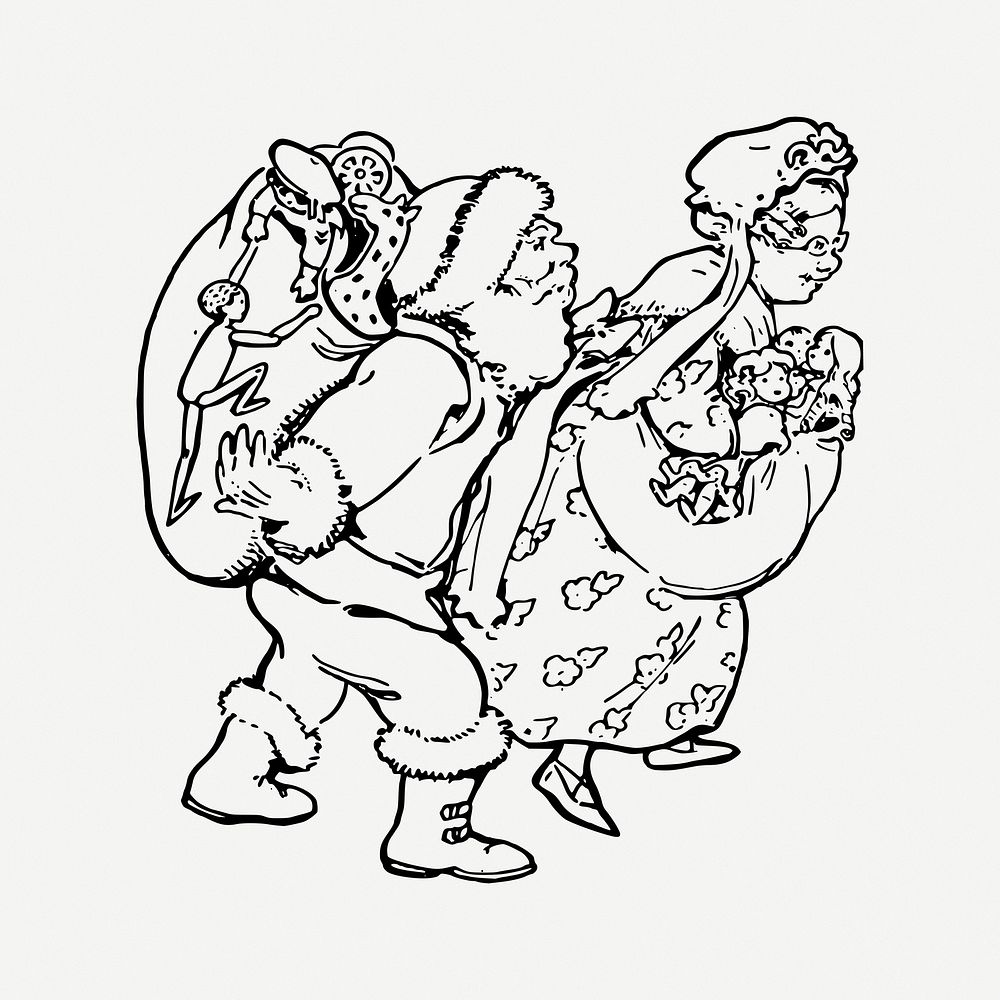 Santa Claus, Mrs. Claus drawing, vintage illustration psd. Free public domain CC0 image.