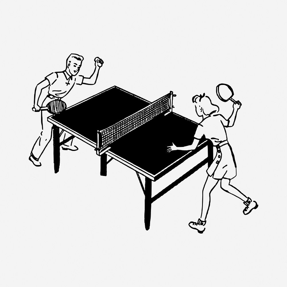 Table tennis  drawing, vintage illustration. Free public domain CC0 image.