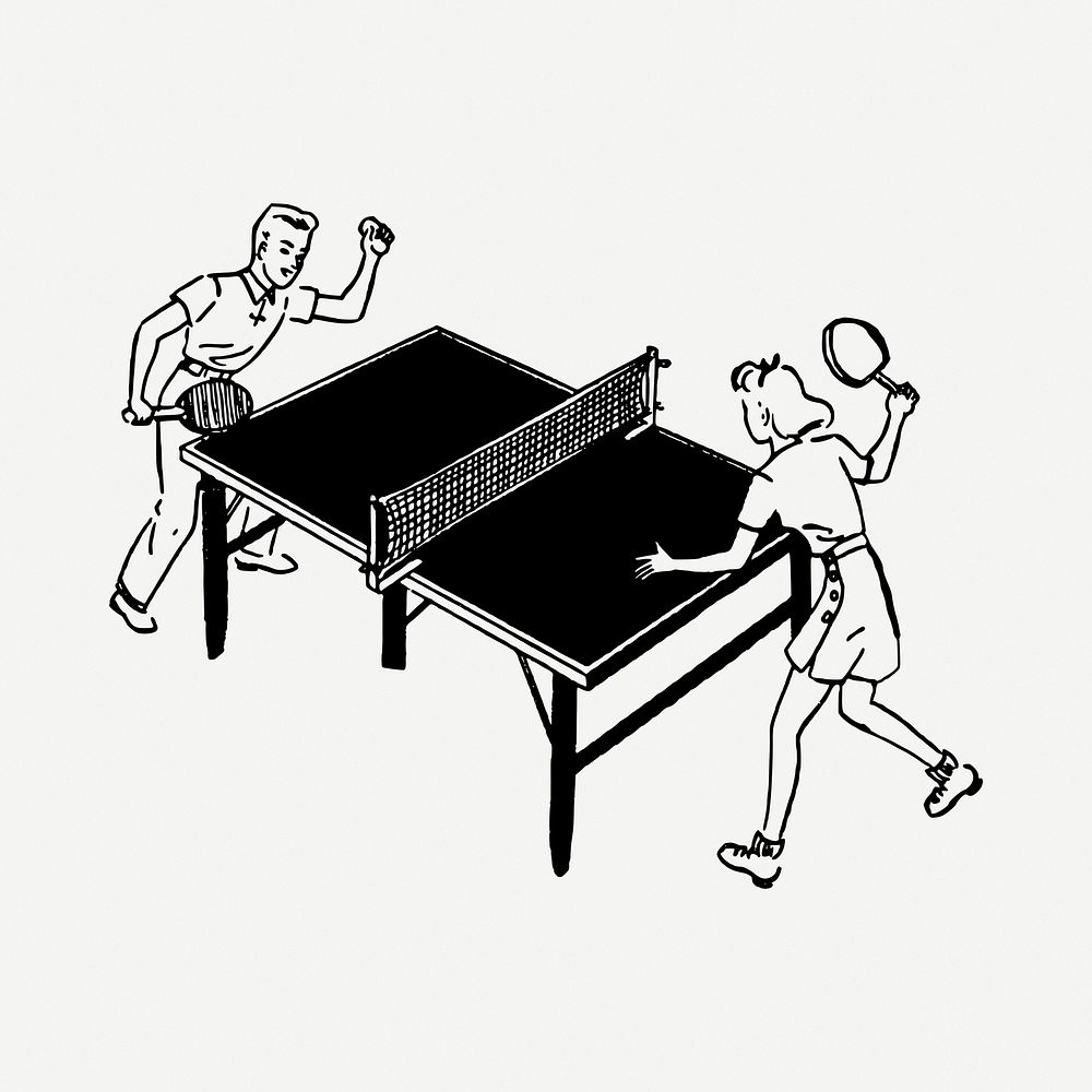 Table tennis  drawing, vintage illustration psd. Free public domain CC0 image.