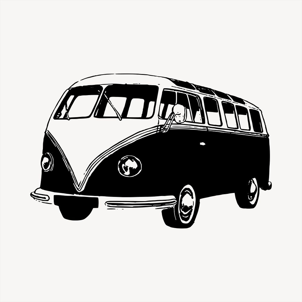 Van  clipart, vintage hand drawn vector. Free public domain CC0 image.