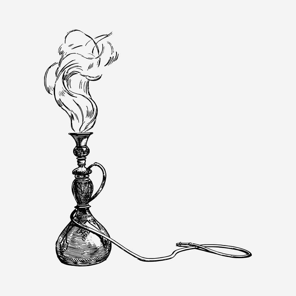 Hookah, smoking drawing, vintage illustration. Free public domain CC0 image.