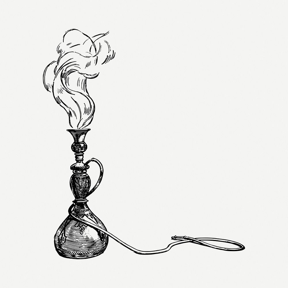 Hookah, smoking drawing, vintage illustration psd. 