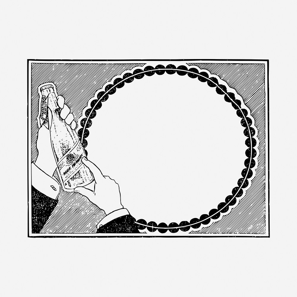 Alcohol circle frame drawing, vintage illustration. Free public domain CC0 image.