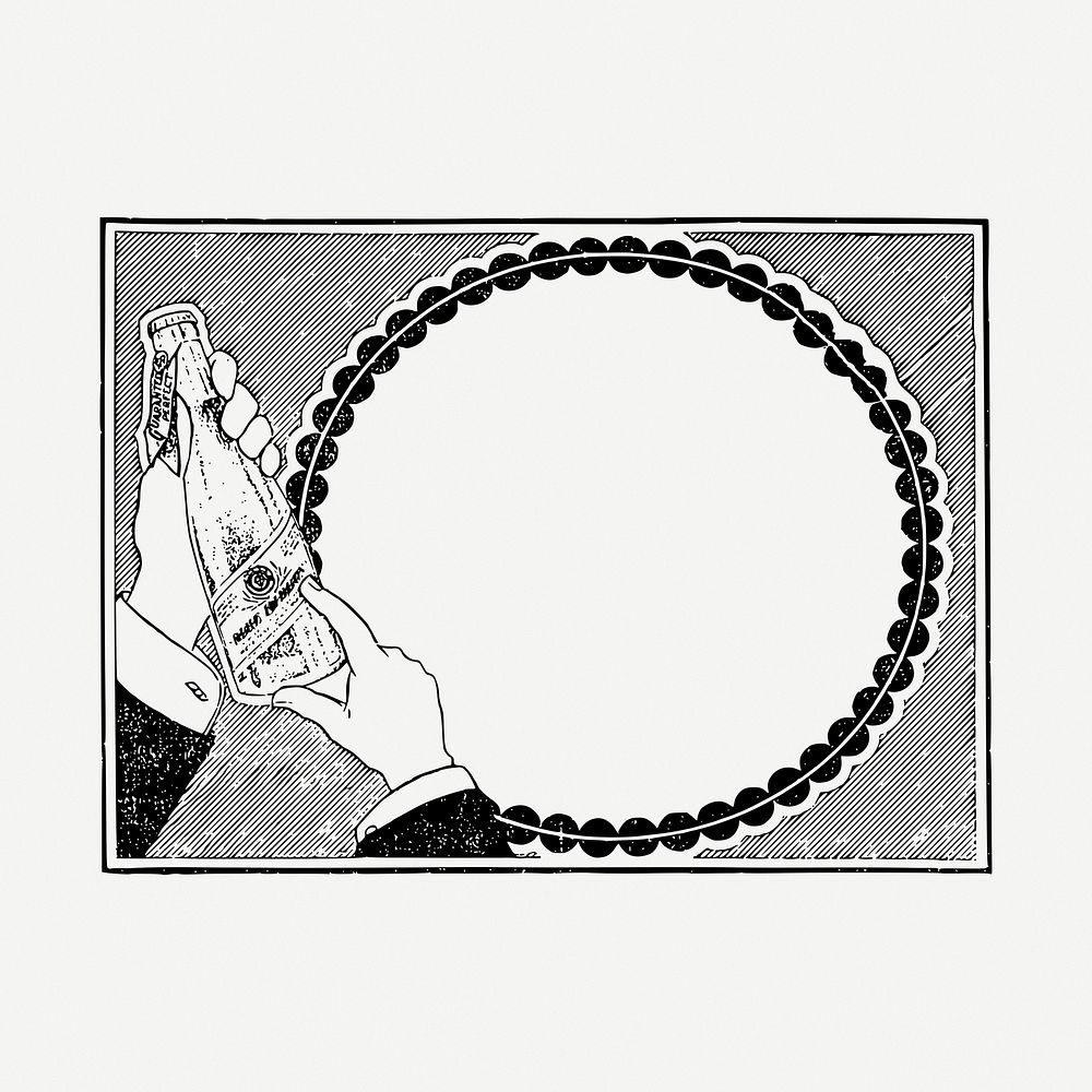 Alcohol circle frame drawing, vintage illustration psd. Free public domain CC0 image.