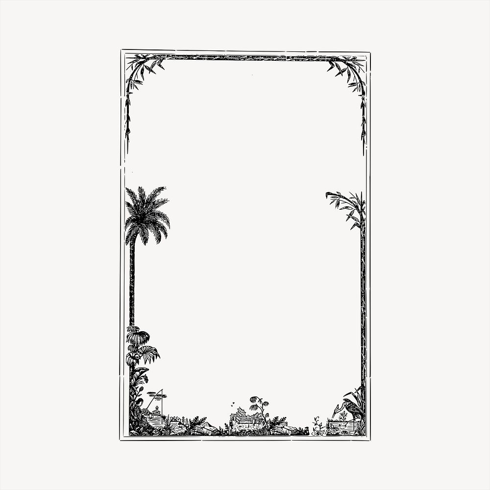 Tropical frame  clipart, vintage hand drawn vector. Free public domain CC0 image.