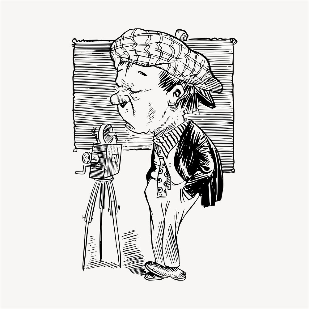 Cameraman caricature  clipart, vintage hand drawn vector. Free public domain CC0 image.