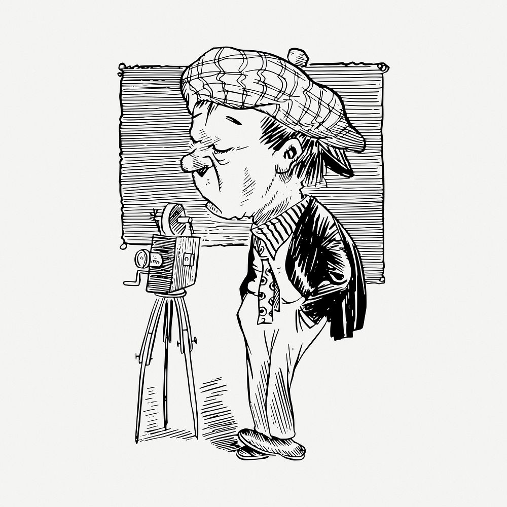 Cameraman caricature drawing, vintage illustration psd. Free public domain CC0 image.