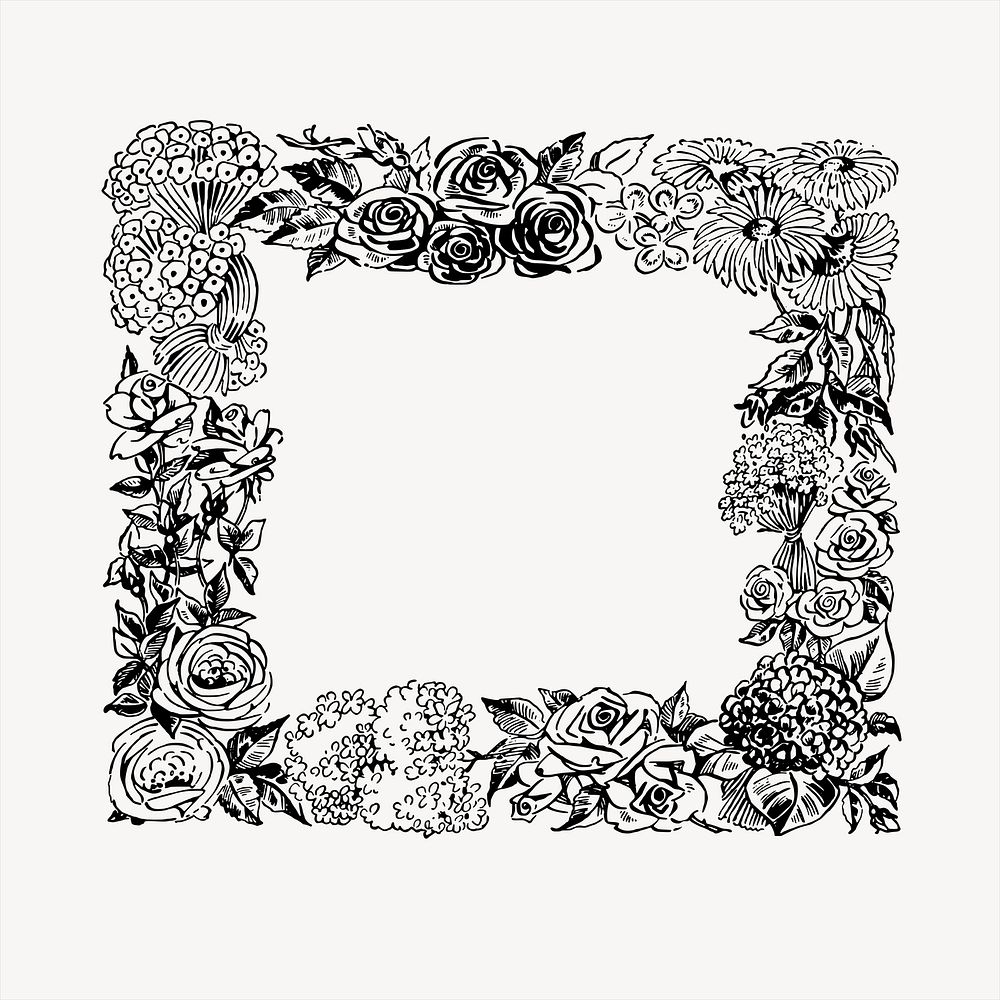 Floral frame  clipart, vintage hand drawn vector. Free public domain CC0 image.