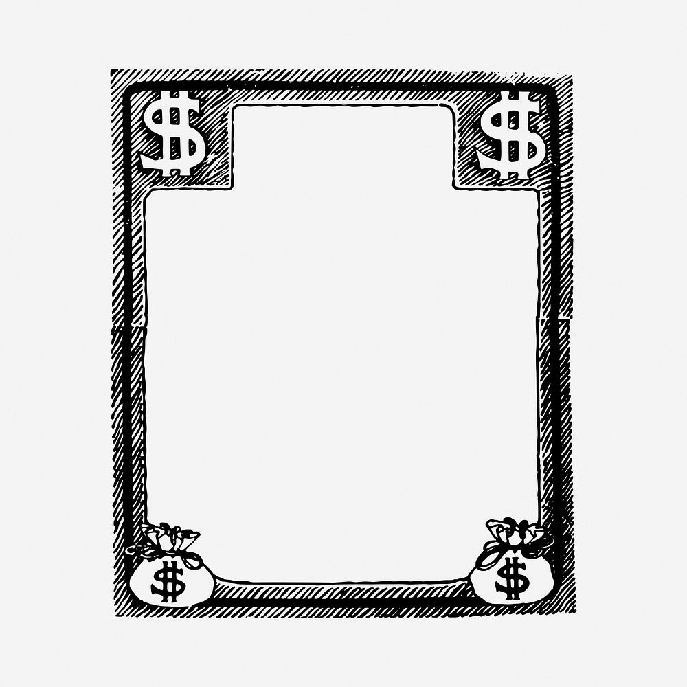 Money frame drawing, vintage illustration. Free public domain CC0 image.