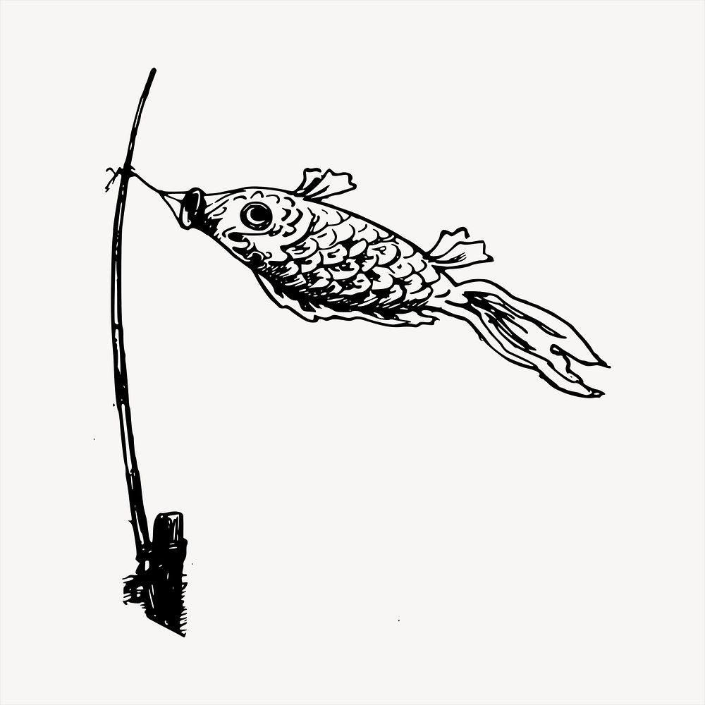 Koinobori, Japanese carp streamer clipart, vintage hand drawn vector. Free public domain CC0 image.