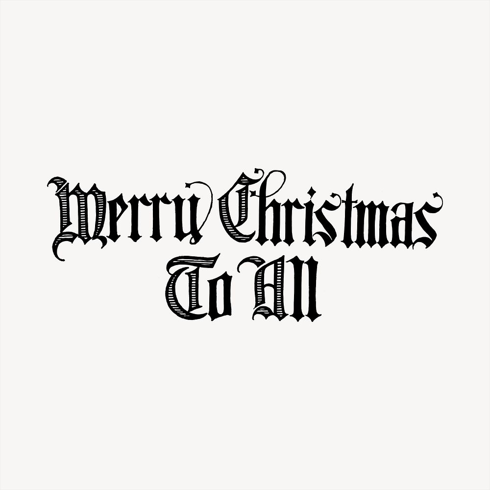 Merry Christmas typography clipart, vintage hand drawn vector. 