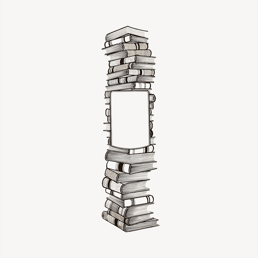 Book stack frame  clipart, vintage hand drawn vector. Free public domain CC0 image.
