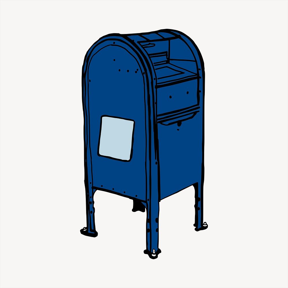 Blue post box  clipart, vintage hand drawn vector. Free public domain CC0 image.