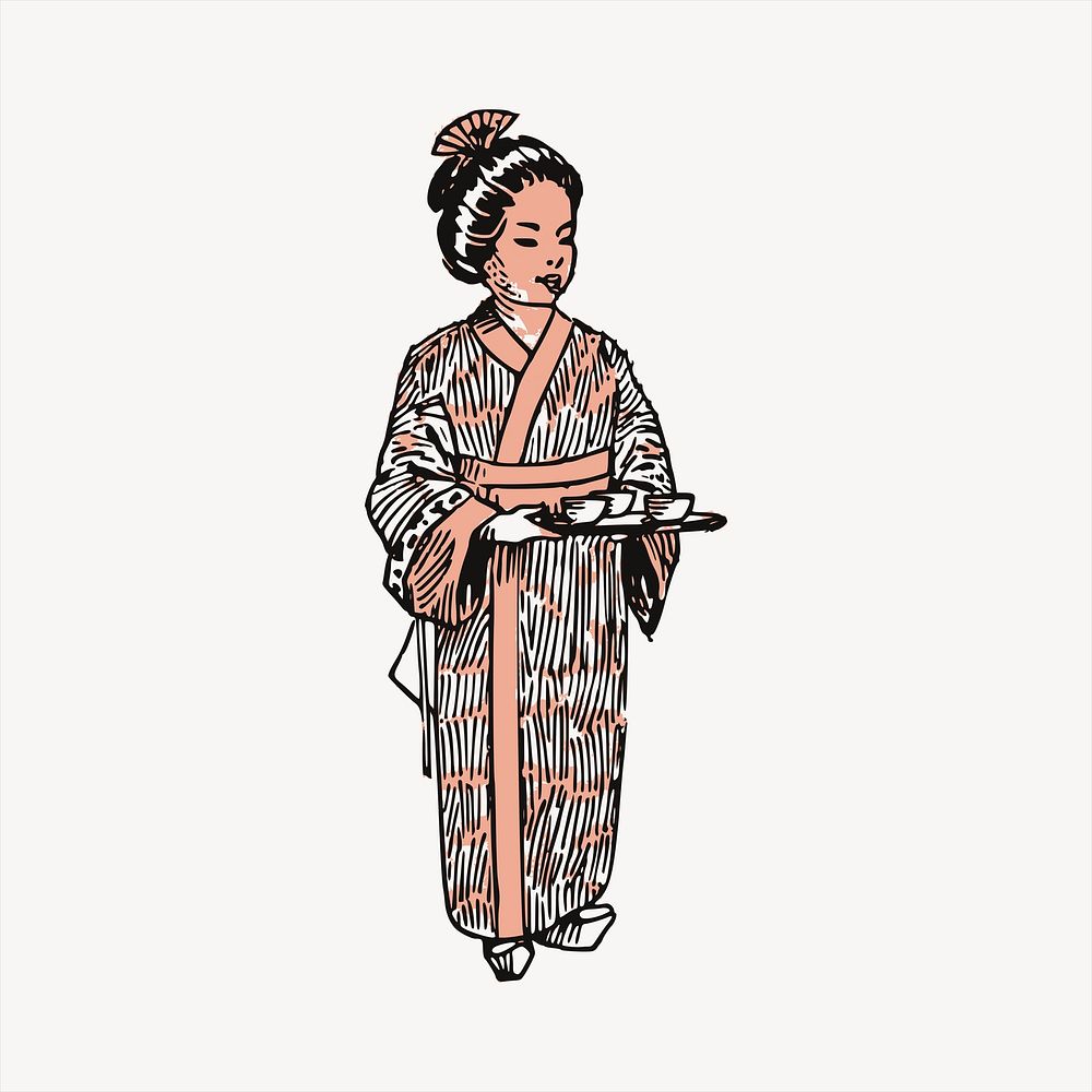 Japanese woman  clipart, vintage hand drawn vector. Free public domain CC0 image.