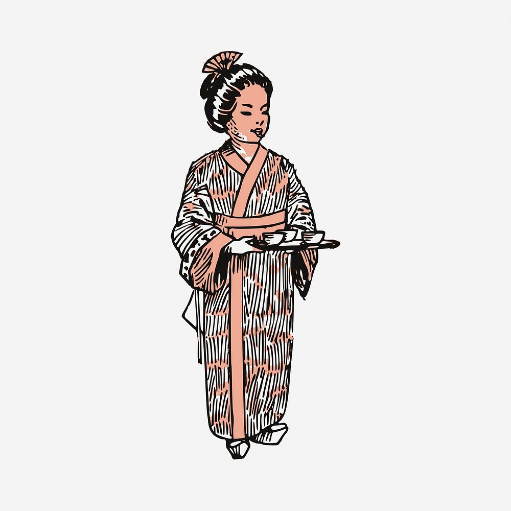 Japanese woman drawing, vintage illustration. Free public domain CC0 image.