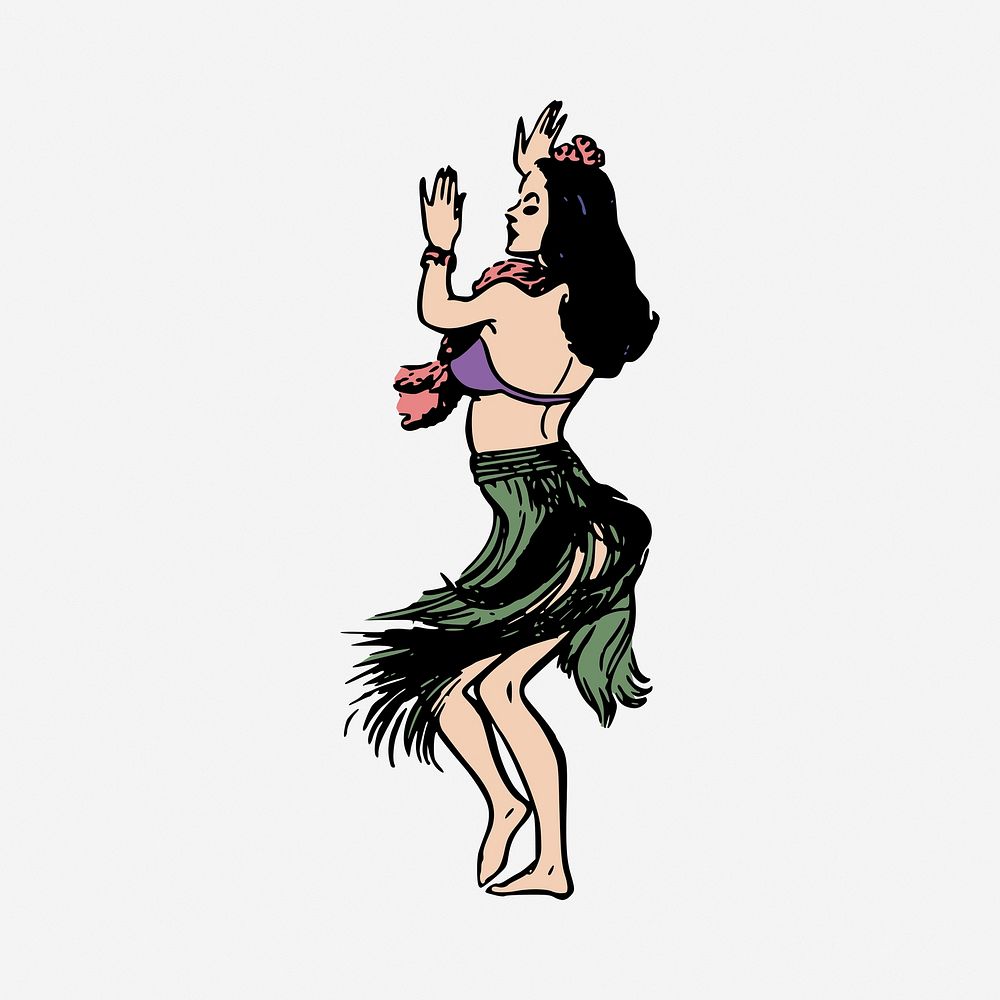 Hula dancer drawing, vintage illustration. Free public domain CC0 image.
