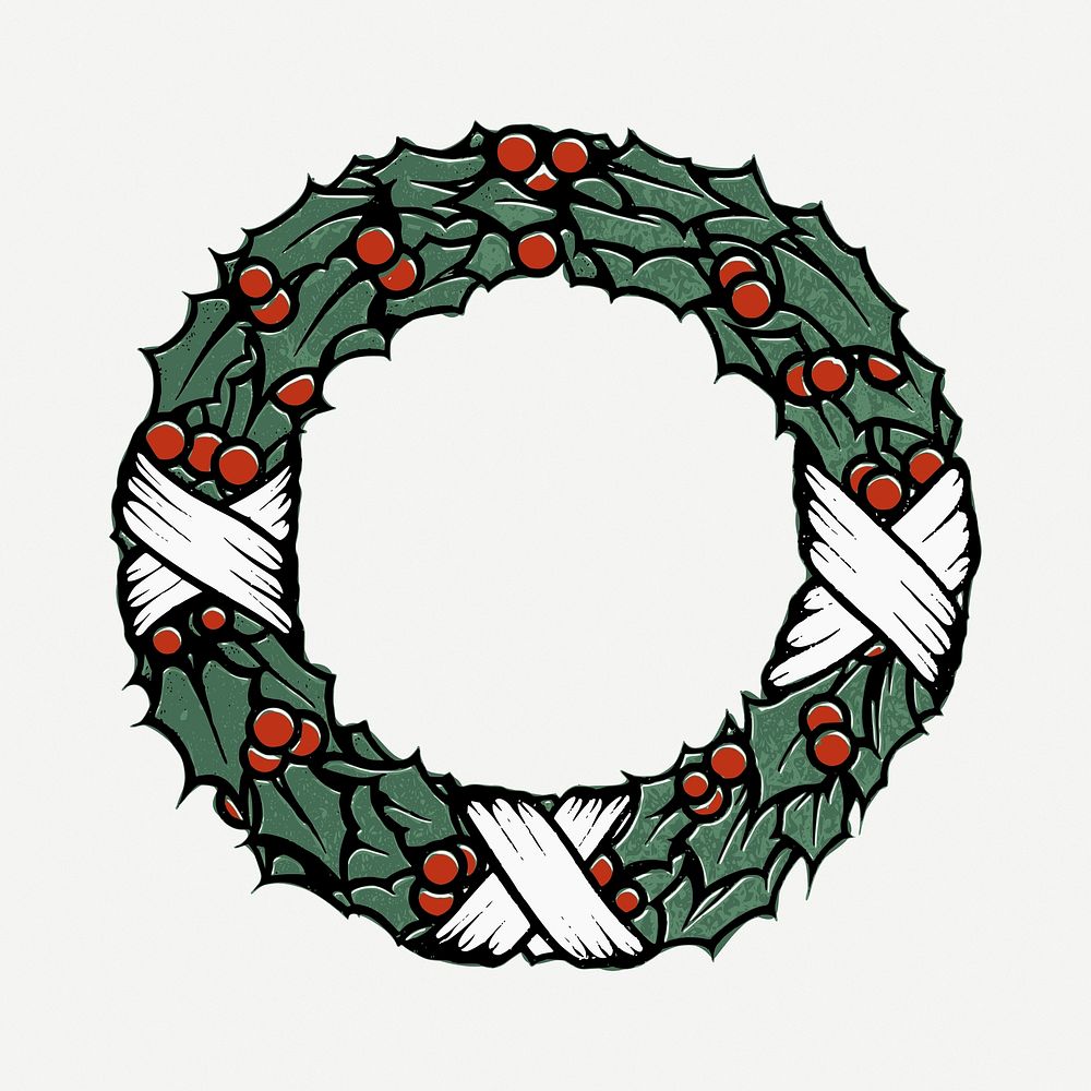 Christmas wreath  drawing, vintage illustration psd. Free public domain CC0 image.