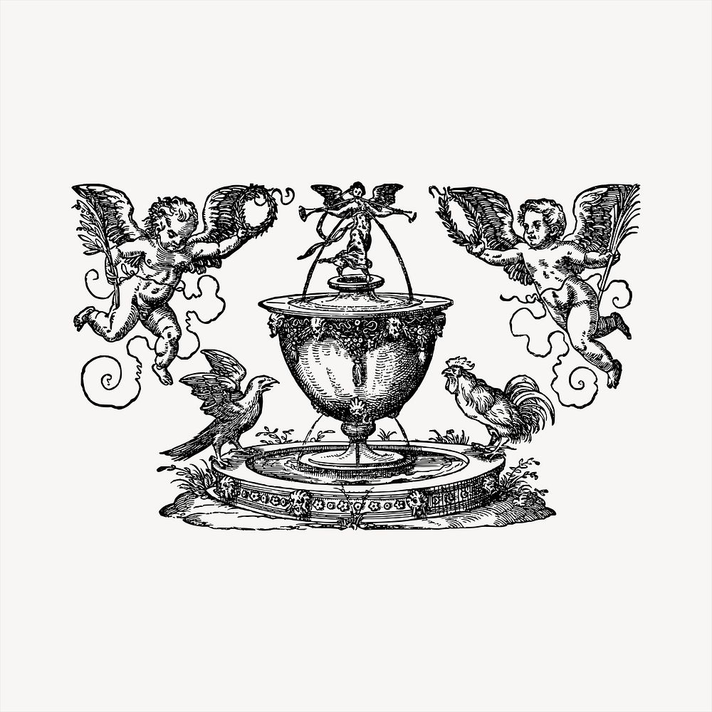 Fountain   clipart, vintage hand drawn vector. Free public domain CC0 image.