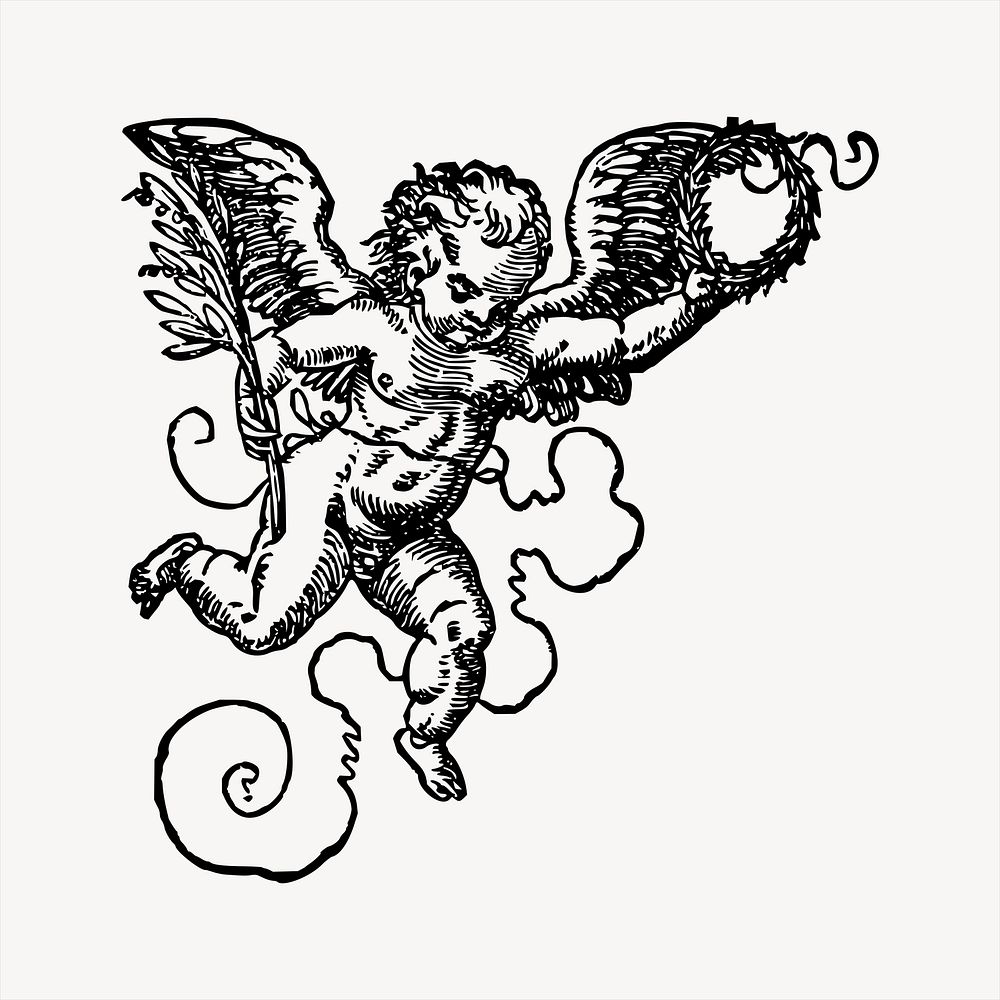 Cherub  clipart, vintage hand drawn vector. Free public domain CC0 image.