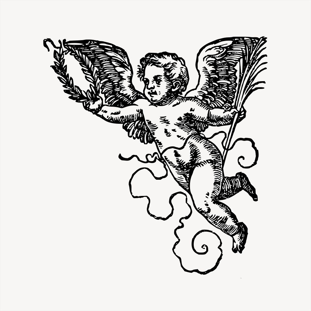 Cherub  clipart, vintage hand drawn vector. Free public domain CC0 image.