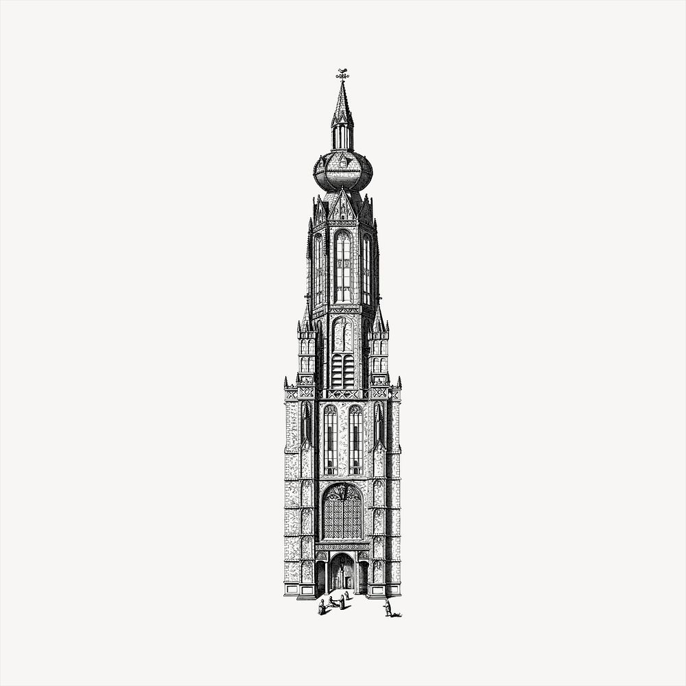 Church steeple  clipart, vintage hand drawn vector. Free public domain CC0 image.