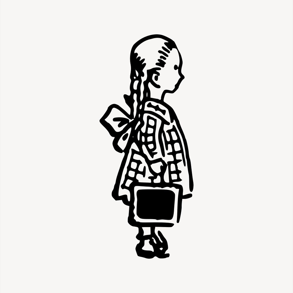 Schoolgirl clipart, vintage hand drawn vector. Free public domain CC0 image.