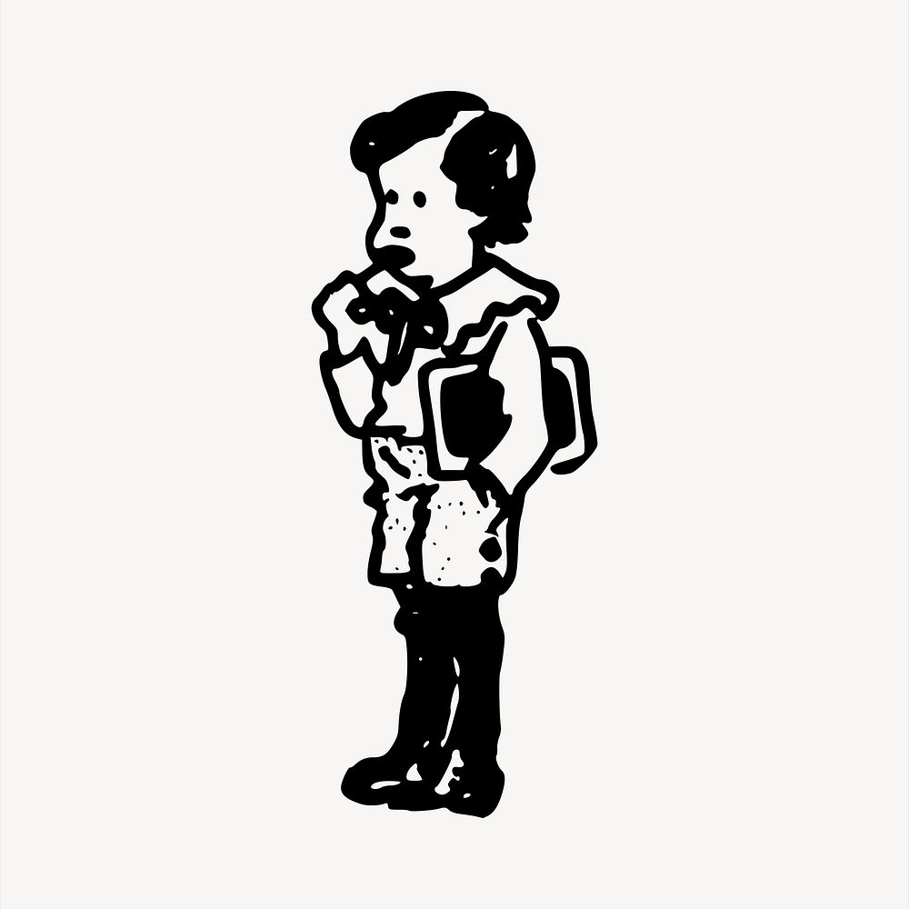 Schoolboy clipart, vintage hand drawn vector. Free public domain CC0 image.