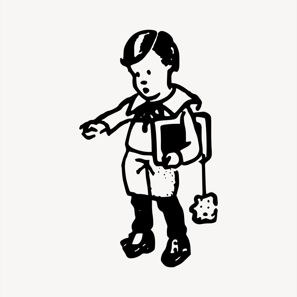 Schoolboy clipart, vintage hand drawn vector. Free public domain CC0 image.