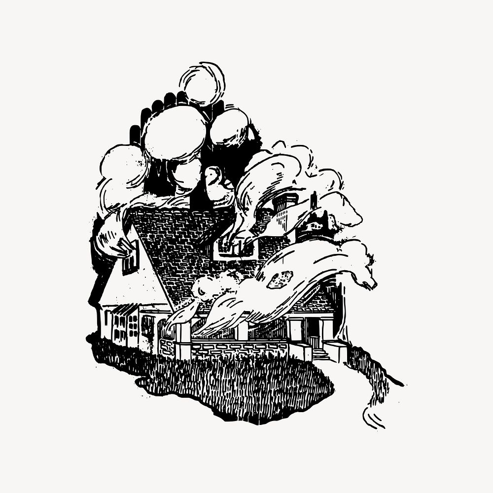 Smoky house collage element, drawing illustration vector. Free public domain CC0 image.