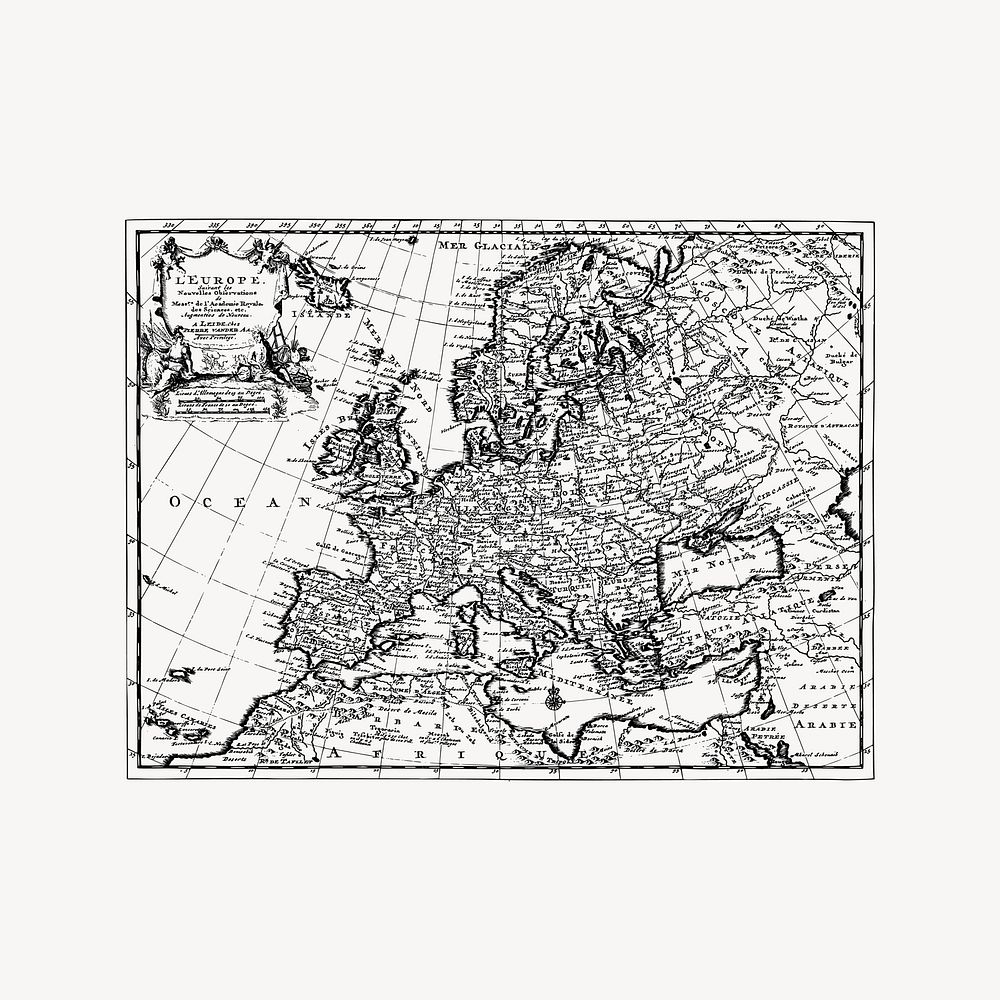 Europe map collage element, drawing illustration vector. Free public domain CC0 image.