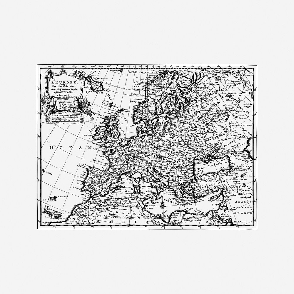 Europe map, vintage drawing illustration. Free public domain CC0 image.