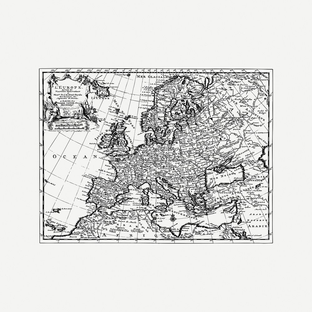 Europe map clipart, vintage illustration psd. Free public domain CC0 image.