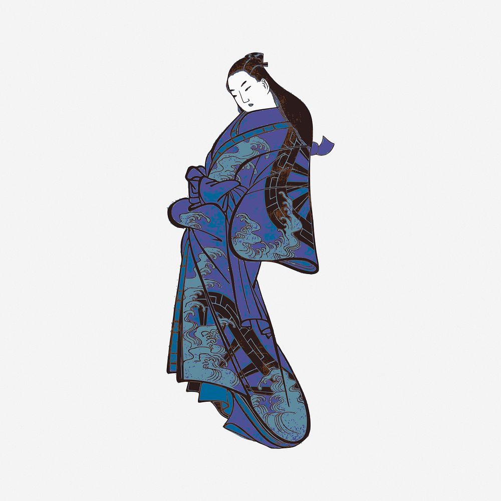 Kimono Girl, vintage drawing illustration. Free public domain CC0 image.
