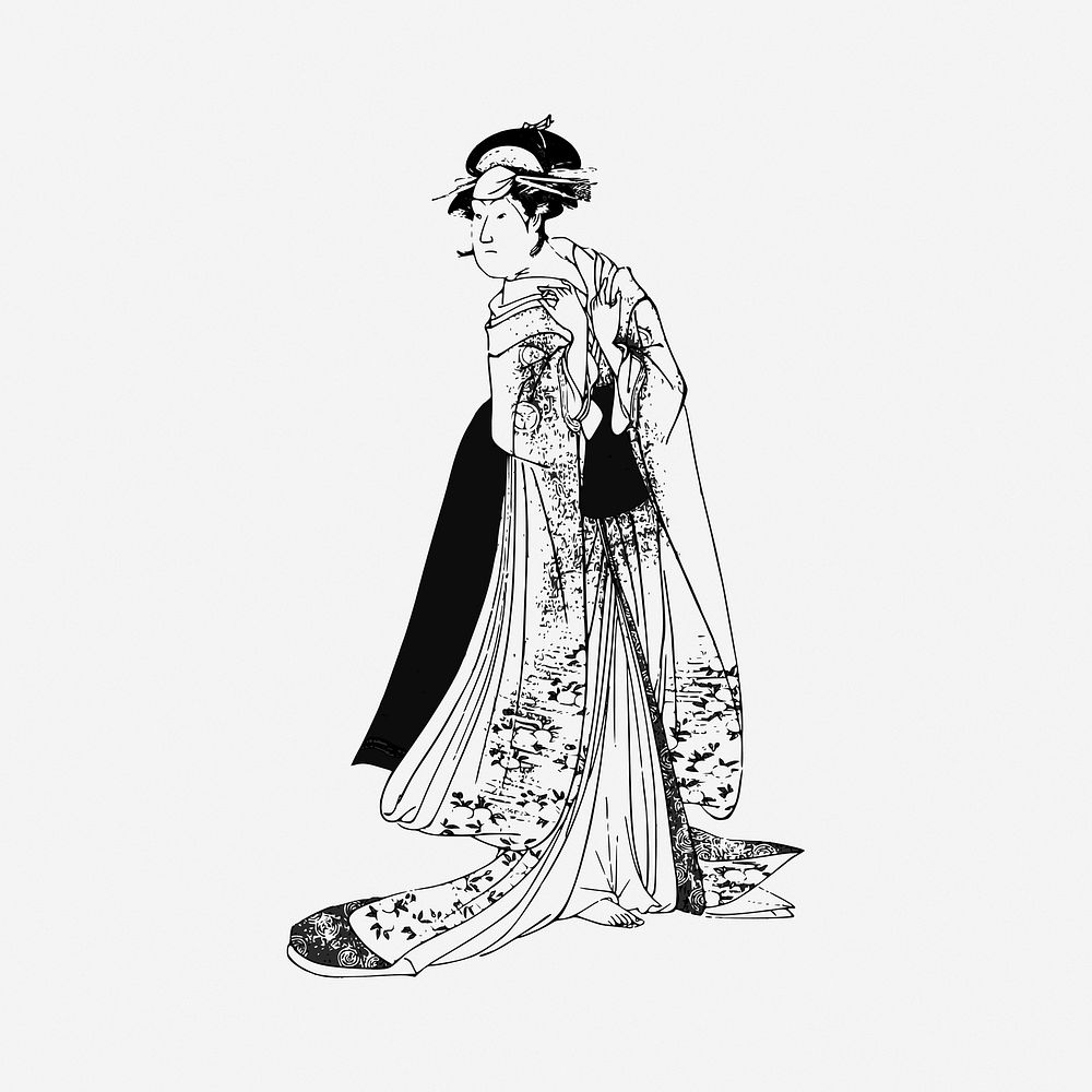 Kimono Lady, vintage drawing illustration. Free public domain CC0 image.