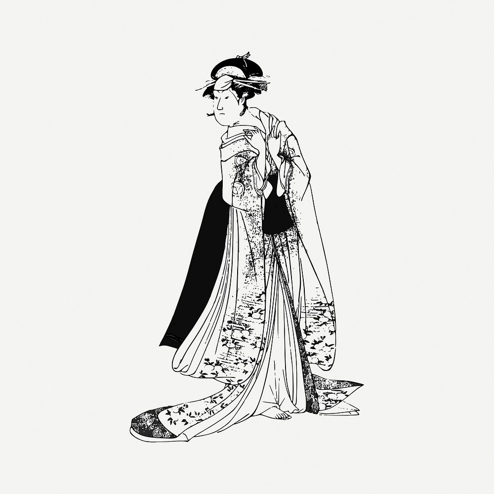 Kimono Lady clipart, vintage illustration psd. Free public domain CC0 image.