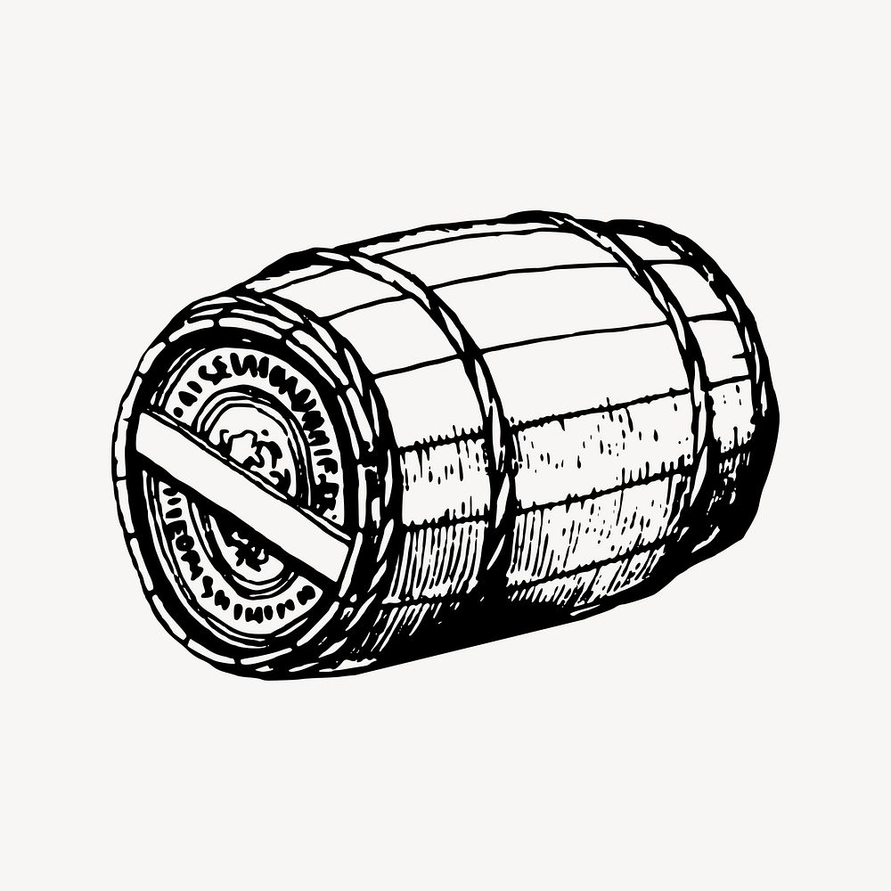 Barrel collage element, drawing illustration vector. Free public domain CC0 image.