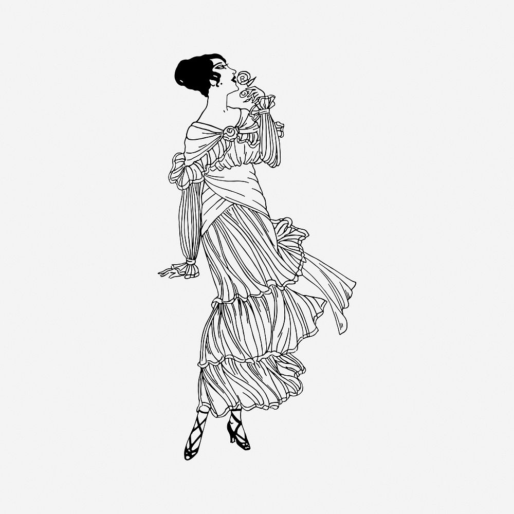 Lady & rose, vintage drawing illustration. Free public domain CC0 image.