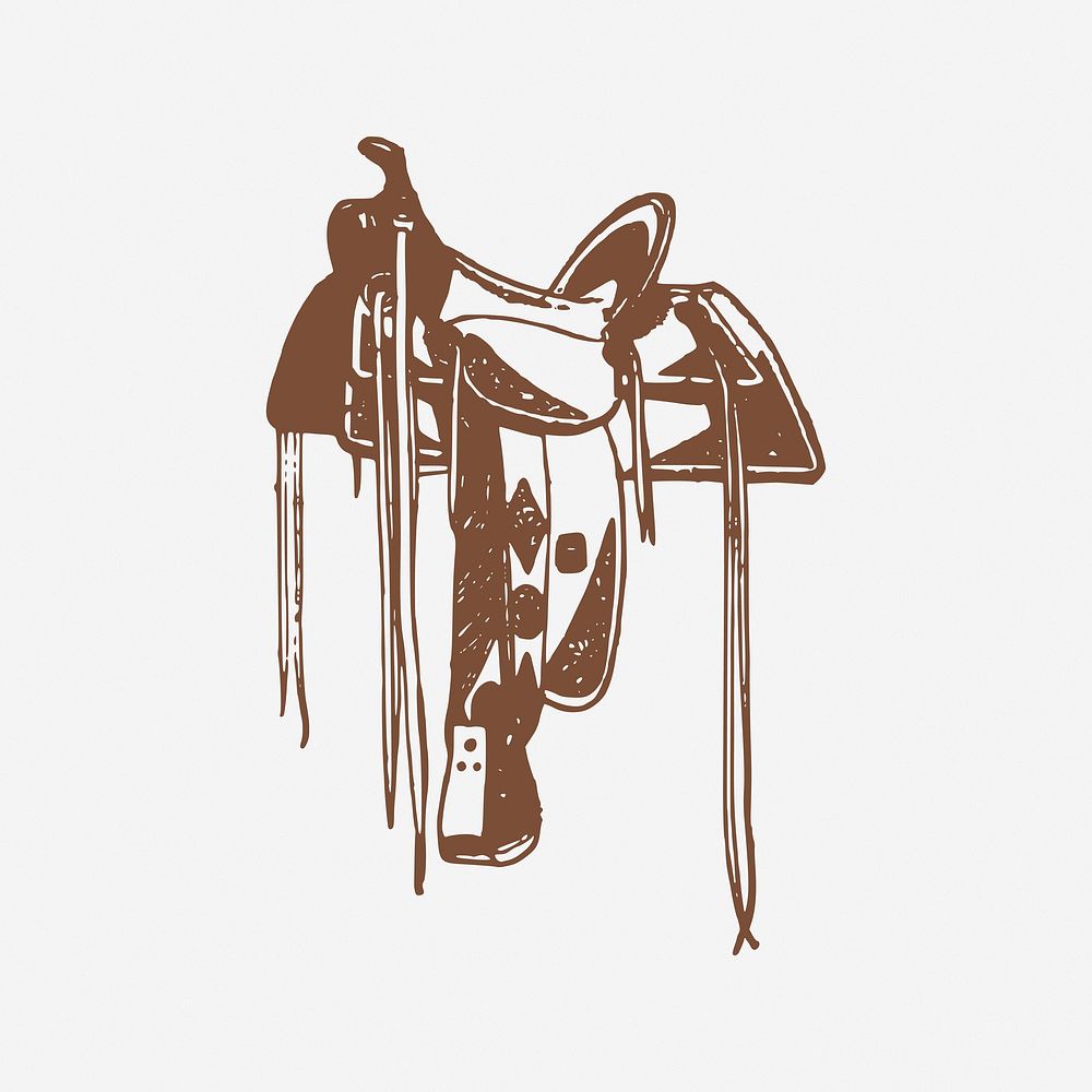 Brown saddle, vintage drawing illustration. Free public domain CC0 image.