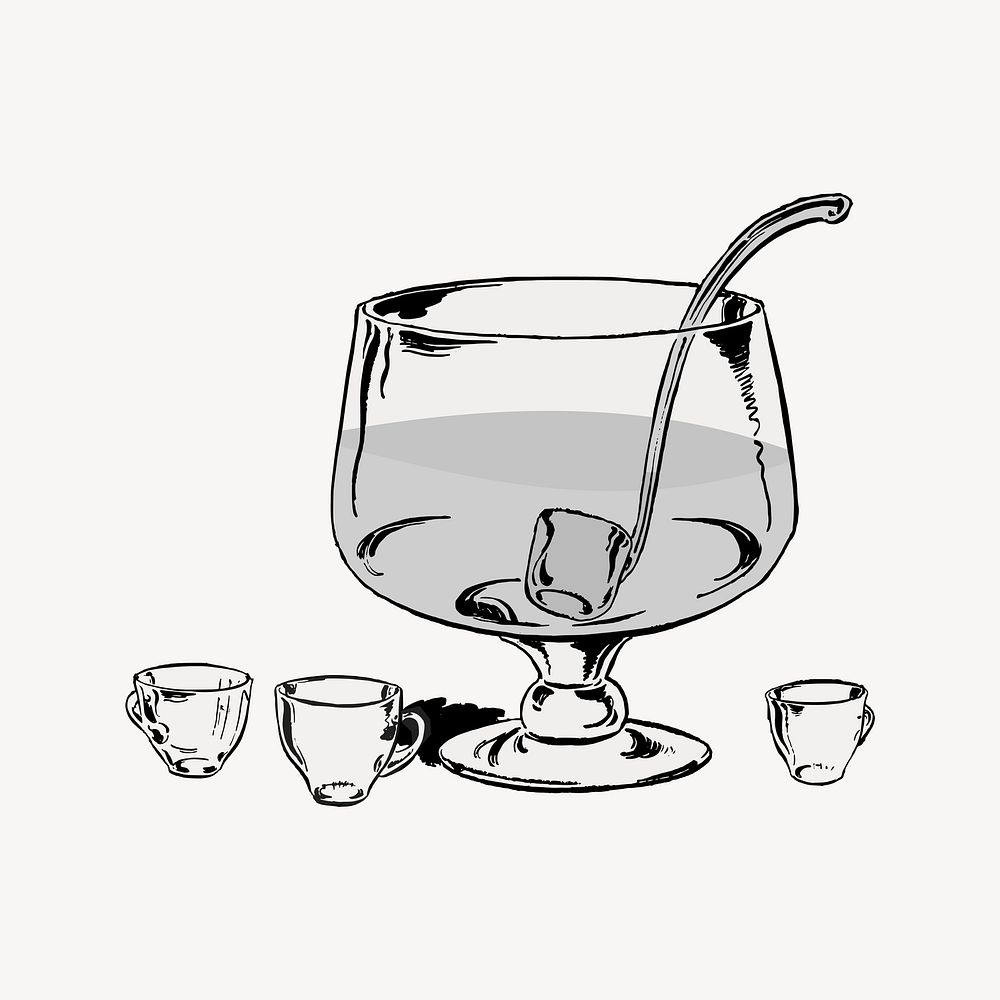 Water bowl collage element, drawing illustration vector. Free public domain CC0 image.