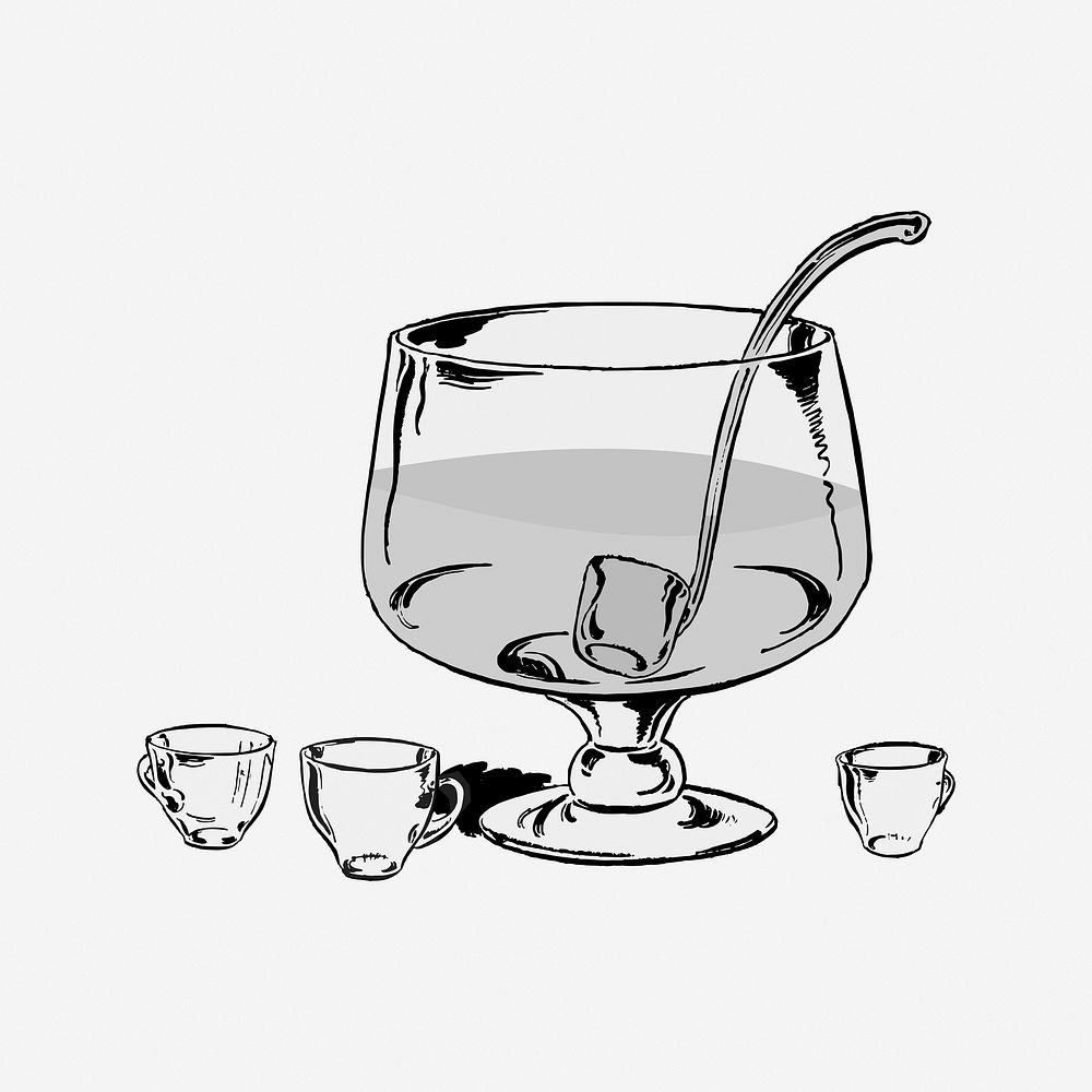 Water bowl, vintage drawing illustration. Free public domain CC0 image.